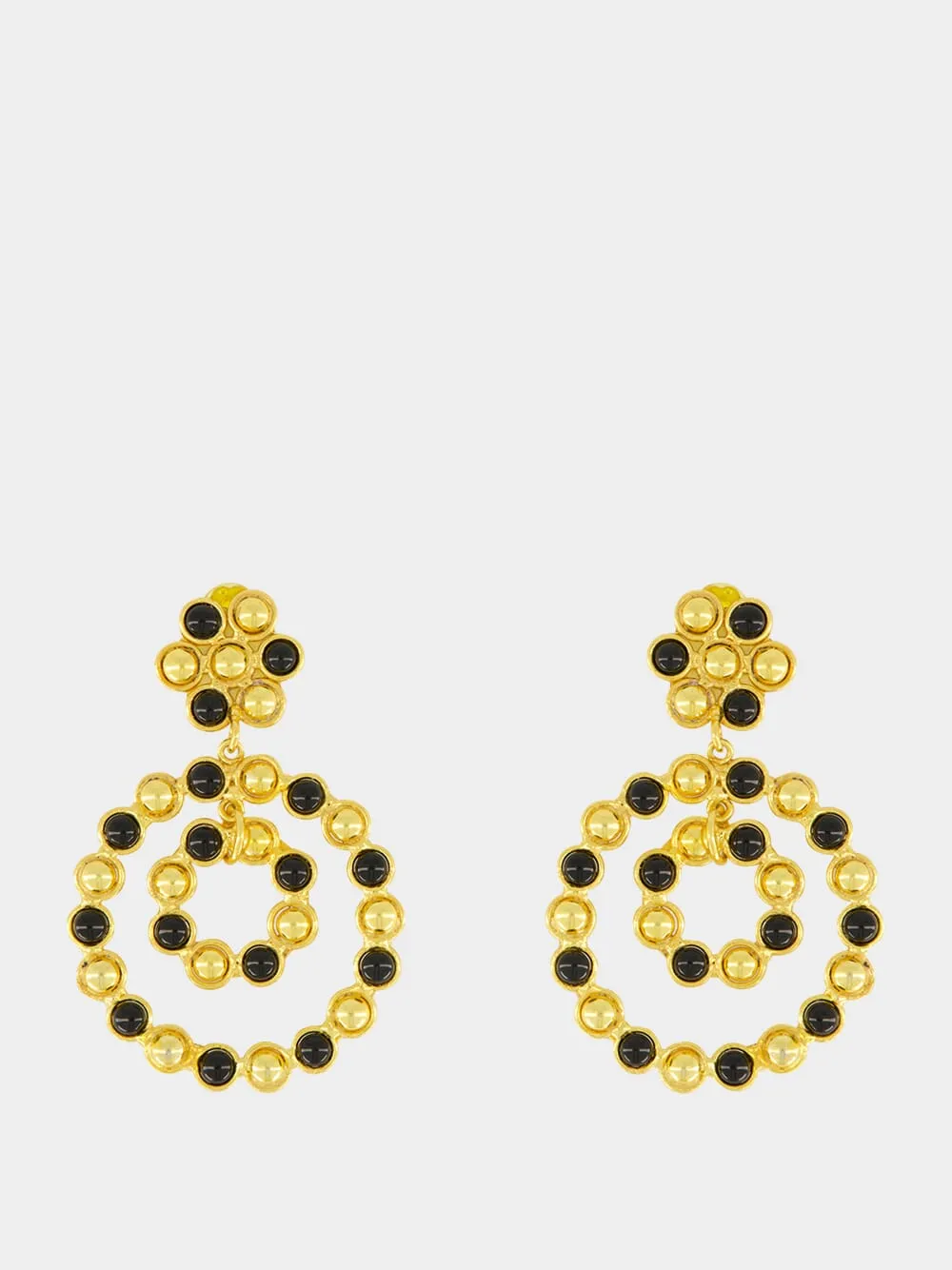 Happy Flower Gold Earrings with Black Onyx sold by Fashion Clinic