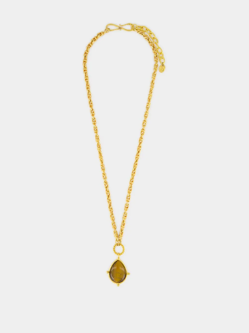 Gold Drop Pendant Necklace with Tiger Eye sold by Fashion Clinic