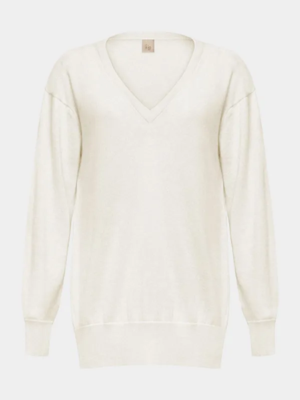 Long V-Neck Off-White Cashmere Sweater sold by Fashion Clinic