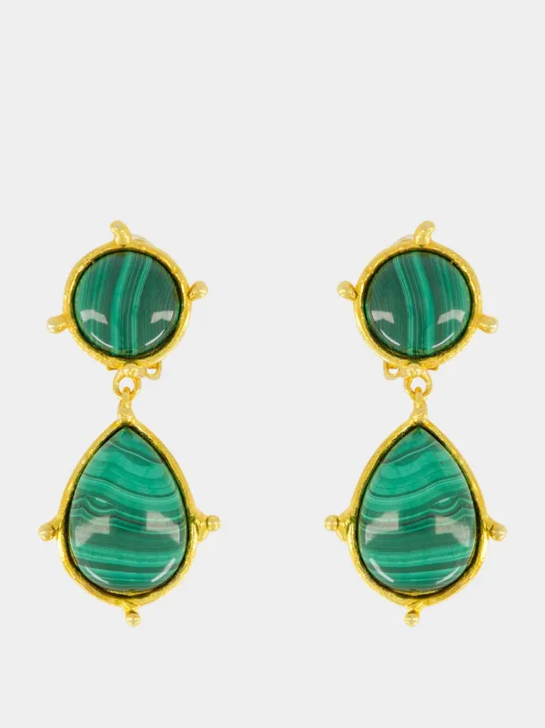 Malachite Two-Stone Drop Earrings sold by Fashion Clinic