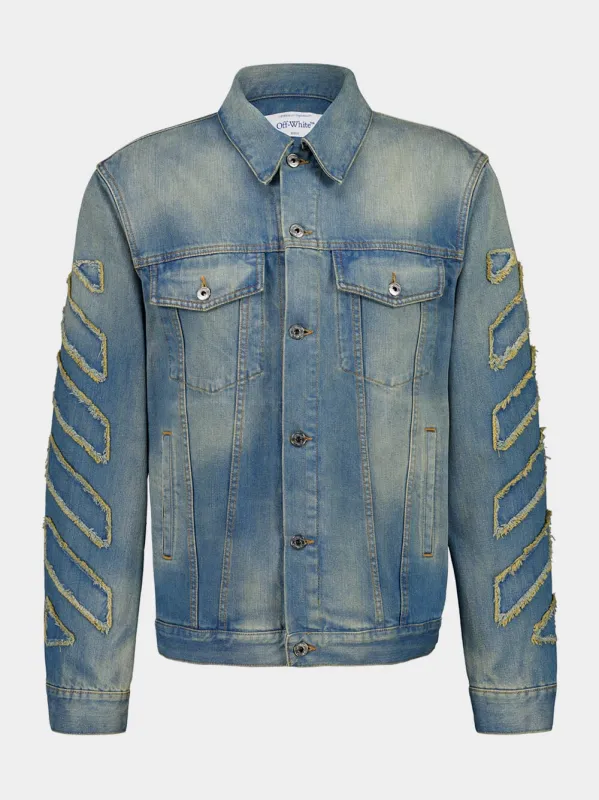 Dirty Blue Diag Patch Denim Jacket sold by Fashion Clinic