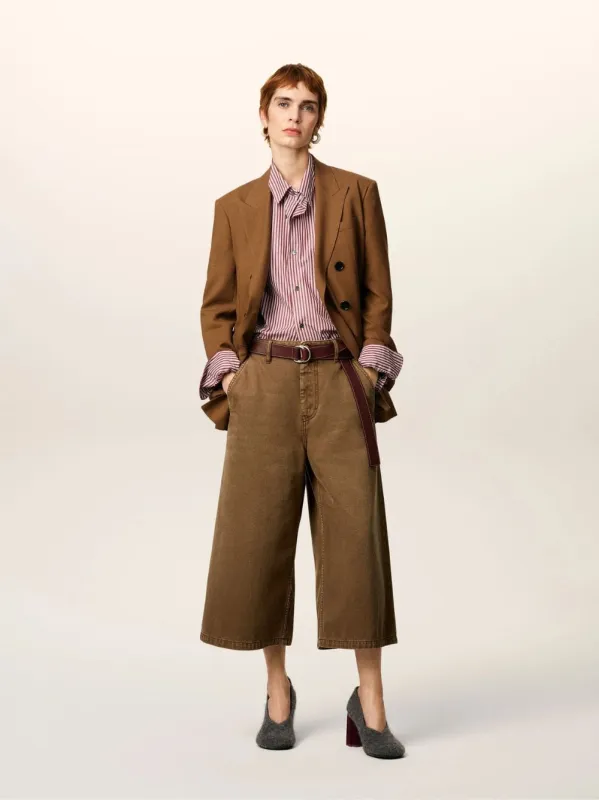 Hazelnut Cotton Wide Bermuda Shorts sold by Fashion Clinic