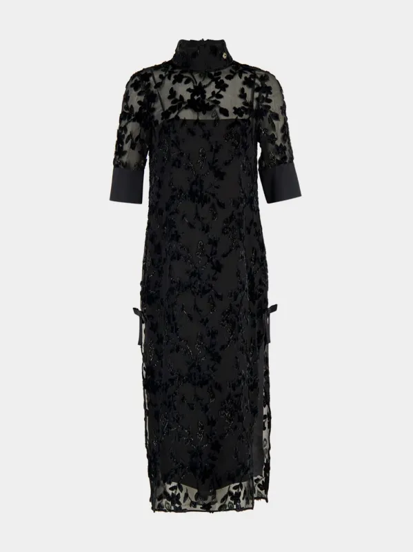 Black Embroidered High-Neck Maxi Dress made by Casablanca