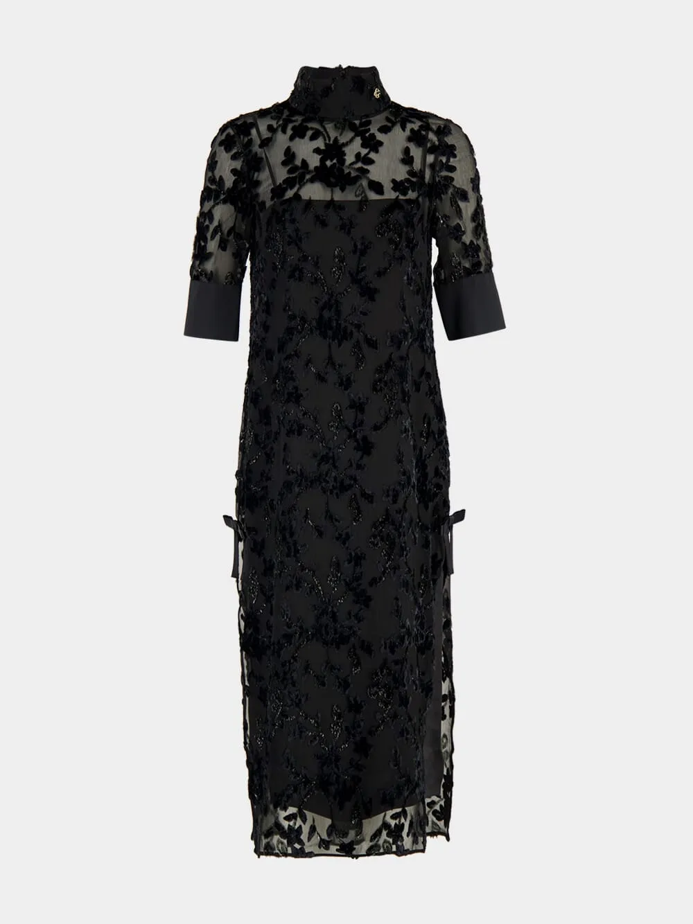 Black Embroidered High-Neck Maxi Dress sold by Fashion Clinic
