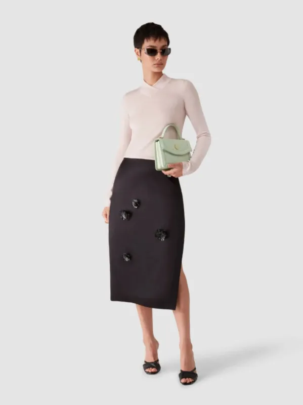 Black Duchesse Satin Midi Skirt made by Casablanca