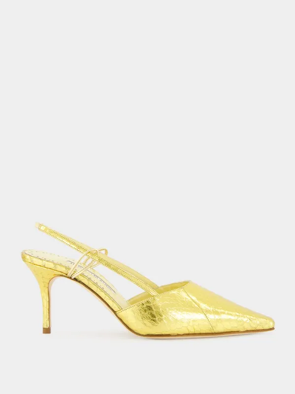 Touki Gold Elaphe Leather Slingback Pumps sold by Fashion Clinic