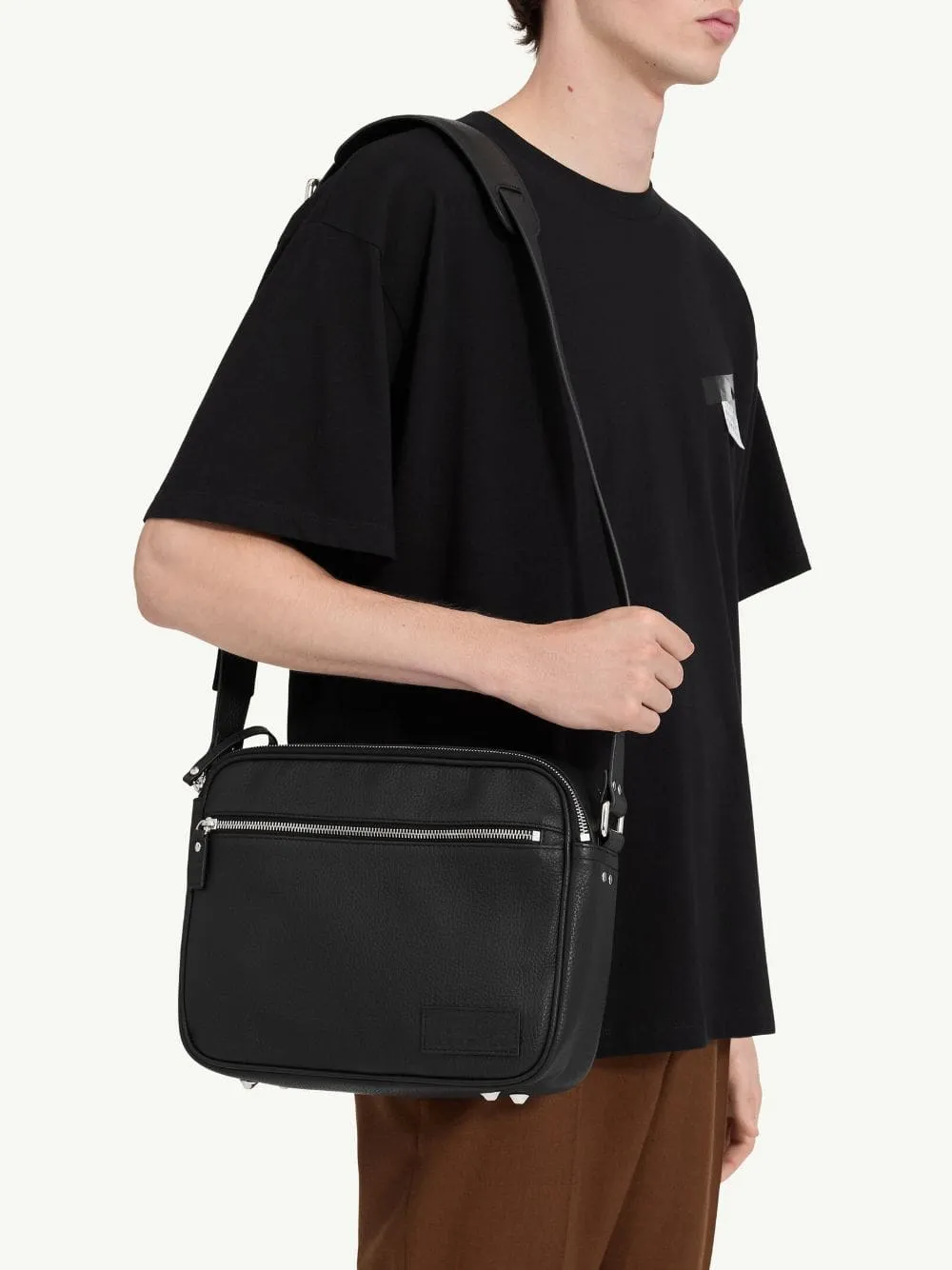 Black Leather Messenger Bag sold by Fashion Clinic product image thumbnail 2