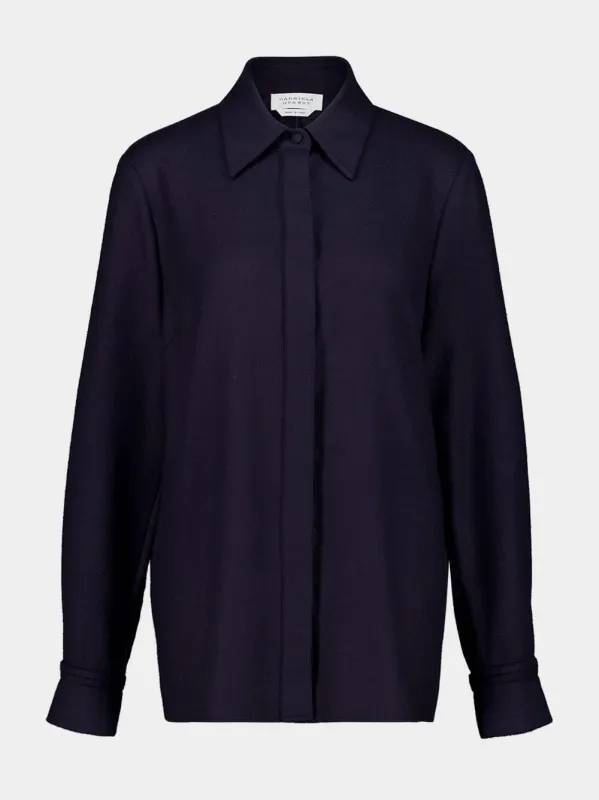 Dark Navy Blue Cashmere and Silk Long Sleeve Shirt sold by Fashion Clinic