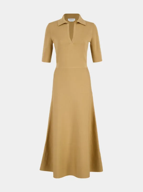 Camel Bradley Maxi Dress with Collar in Virgin Wool sold by Fashion Clinic