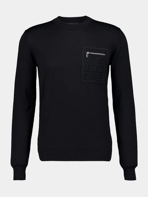Black Wool Jumper with FF Pocket sold by Fashion Clinic