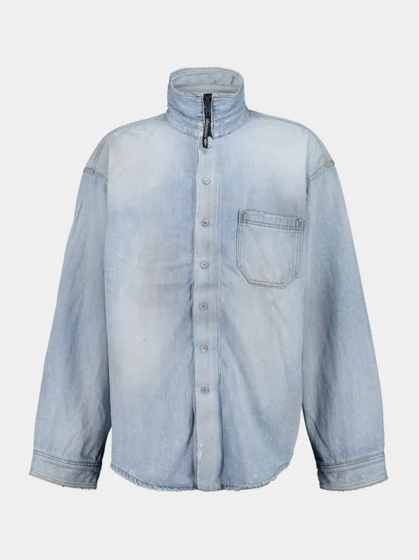 Light Blue Denim Zip-Up Shirt sold by Fashion Clinic