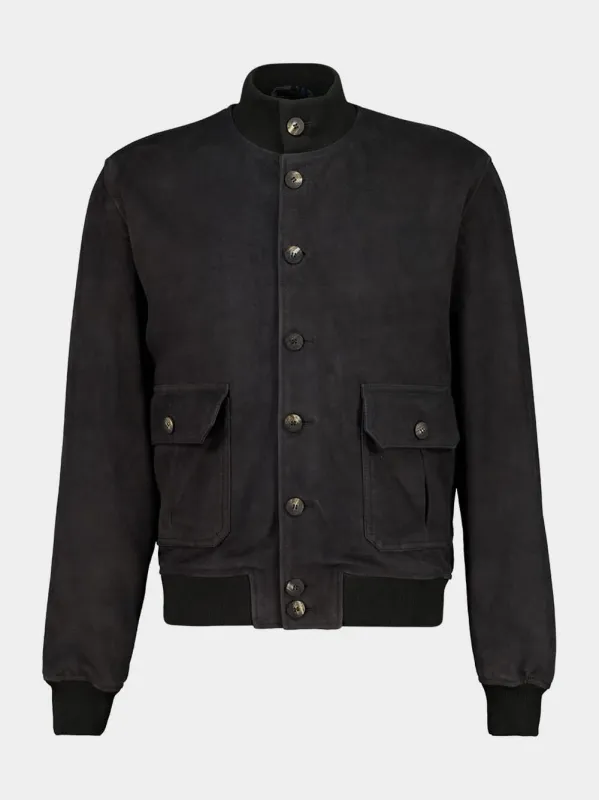 Cedar Grey Suede Bomber Jacket made by Fashion Clinic
