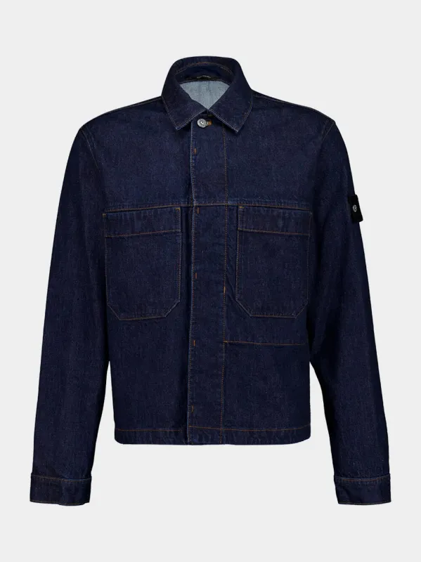 Indigo Blue Denim-Rinsed Coach Jacket sold by Fashion Clinic