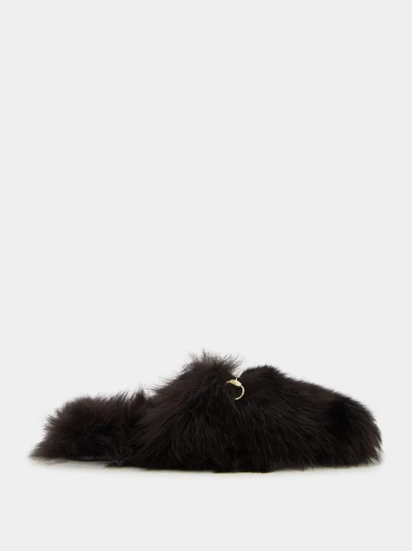 Dark Brown Shearling Buckle Sandals sold by Fashion Clinic