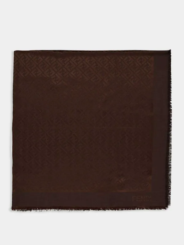 Brown FF Jacquard Silk-Wool Shawl sold by Fashion Clinic