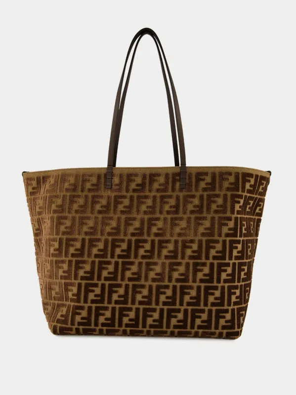 Dark Brown Roll Large Jacquard Velvet Shoulder Bag made by Fendi