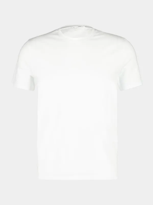 White Short-Sleeve Crew Neck Cotton Pullover made by Prada