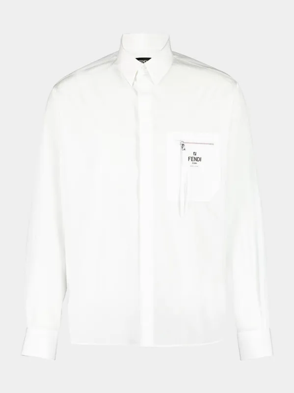 White Cotton Shirt with Zip Pocket sold by Fashion Clinic