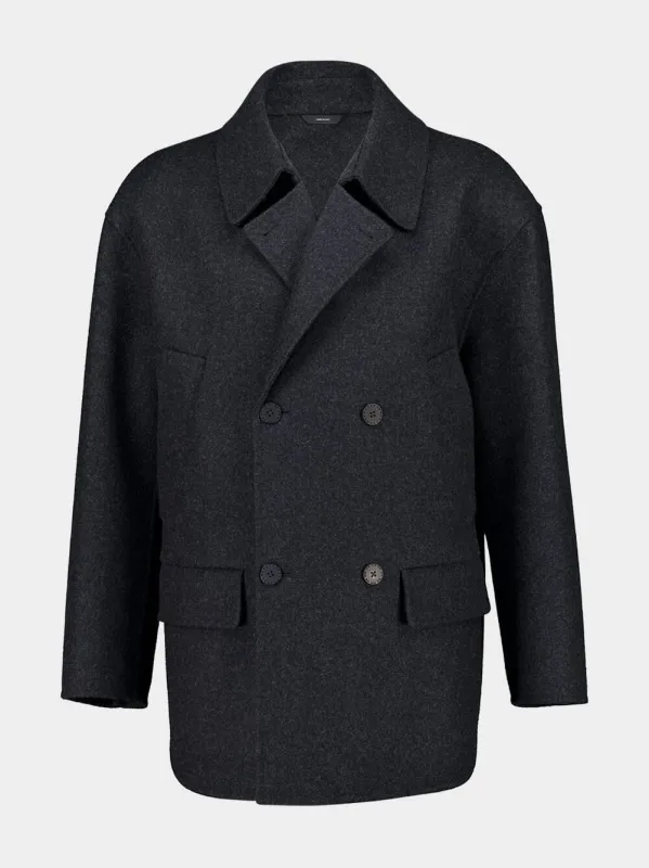 Black Wool Mélange Pea Coat sold by Fashion Clinic