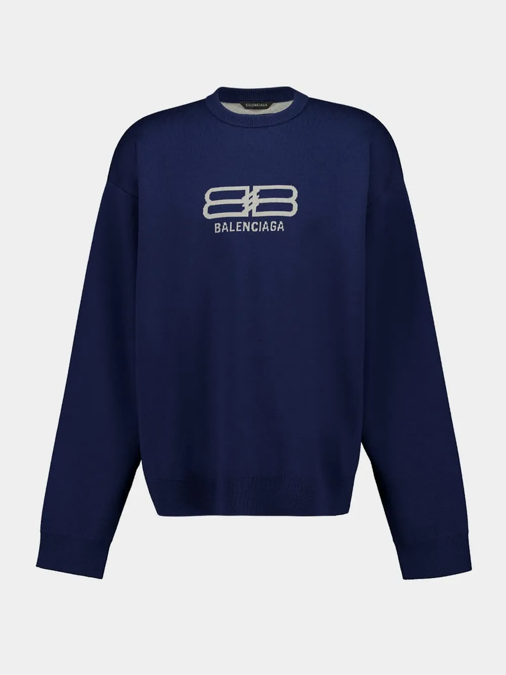 Navy Wool Logo Crewneck Sweater sold by Fashion Clinic