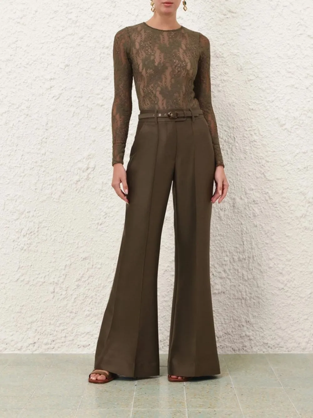 Dark Olive Rebellion Structured Flare Trousers sold by Fashion Clinic product image thumbnail 2