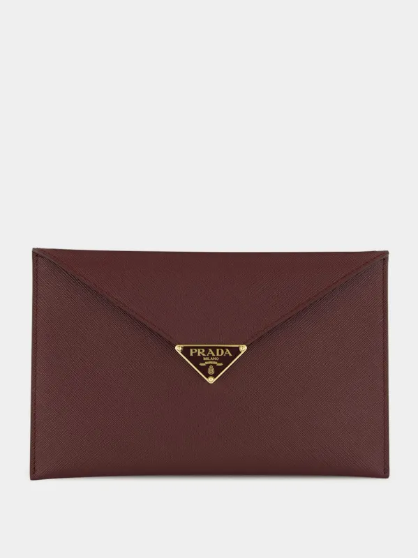 Burgundy Saffiano Envelope Clutch sold by Fashion Clinic