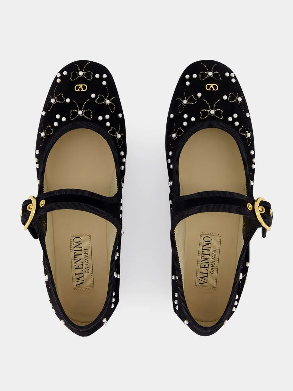 Black Velvet Ballerinas with Beaded Bows sold by Fashion Clinic product image thumbnail 4