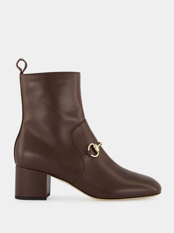 Dark Brown Leather Ankle Boots with Horsebit sold by Fashion Clinic
