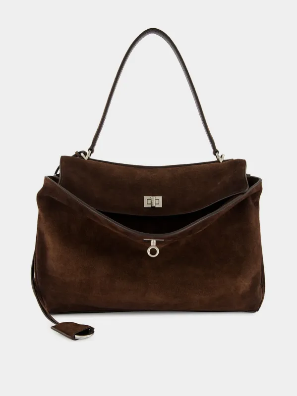 Medium Rodeo Handbag in Light Espresso Suede sold by Fashion Clinic