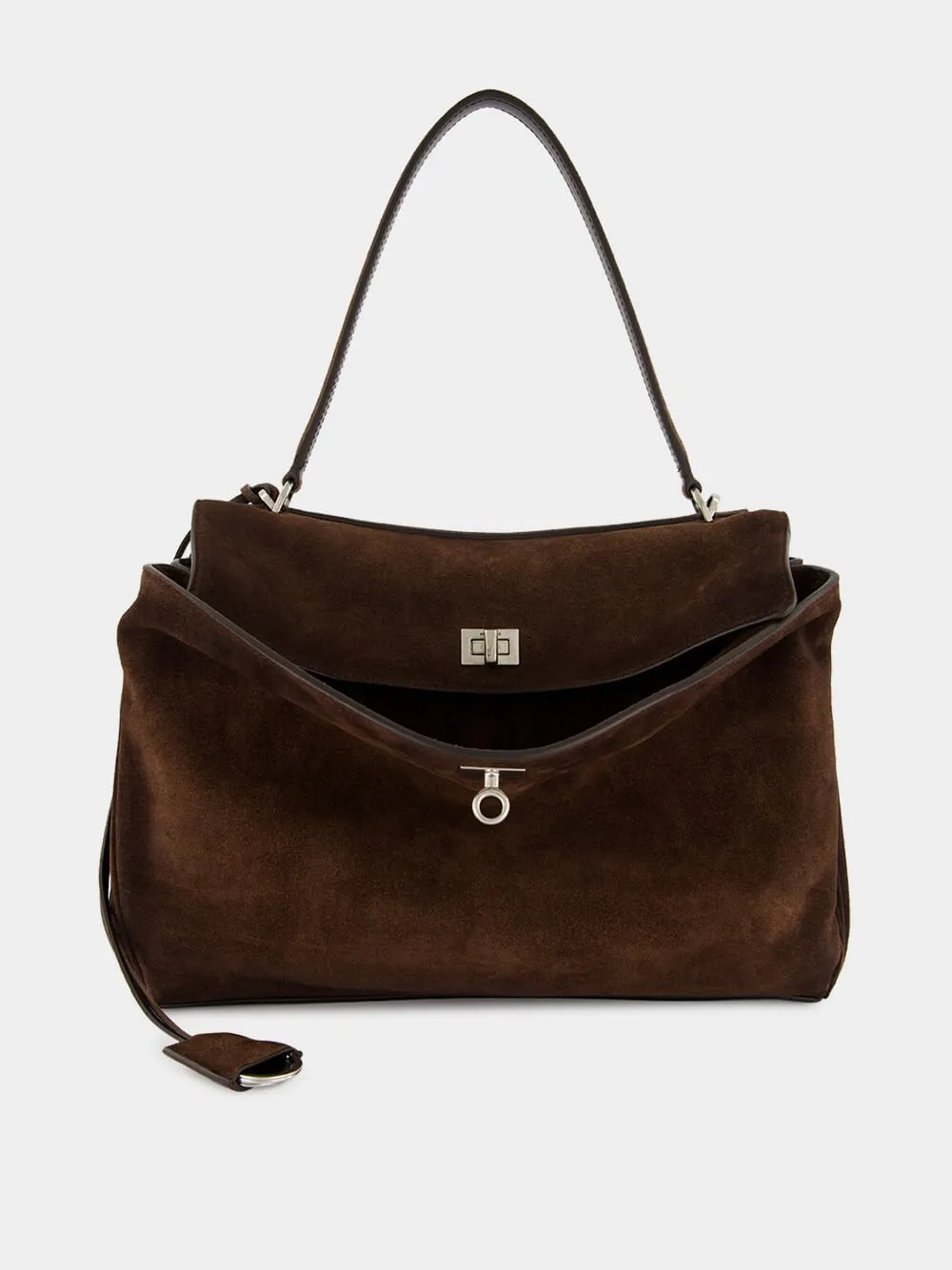 Medium Rodeo Handbag in Light Espresso Suede sold by Fashion Clinic