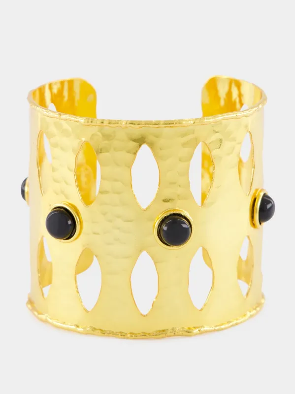 Gold Cuff with Black Onyx Detailing sold by Fashion Clinic