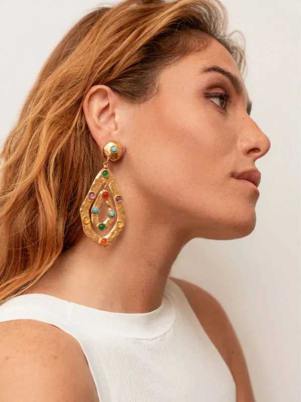Ava Gold Earrings with Multicolour Stones sold by Fashion Clinic
