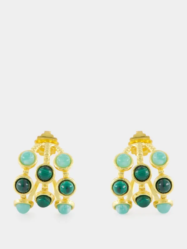 Thalita Gold Hoop Earrings with Green Stones sold by Fashion Clinic