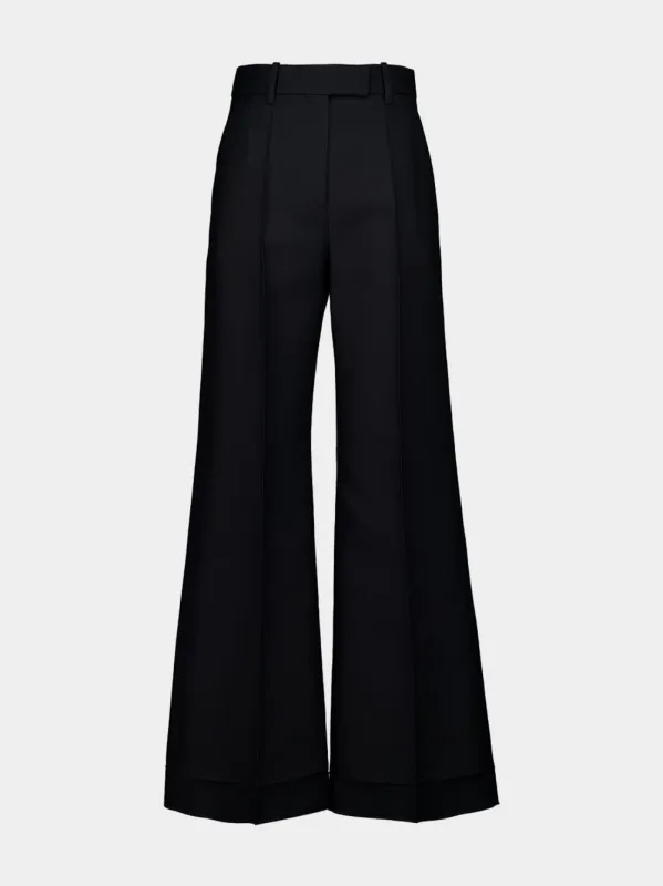 Black Wool-Silk Wide-Leg Trousers sold by Fashion Clinic