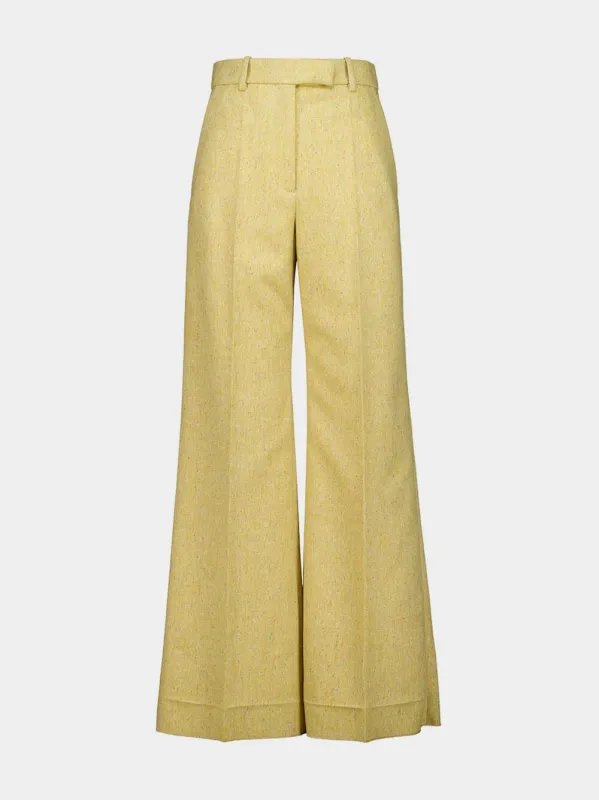 Ochre Virgin Wool Wide-Leg Trousers sold by Fashion Clinic