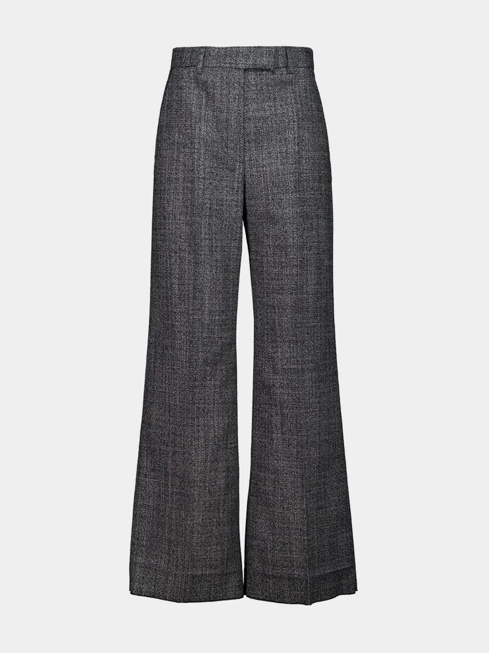 Grey Wool Mouliné Palazzo Trousers sold by Fashion Clinic