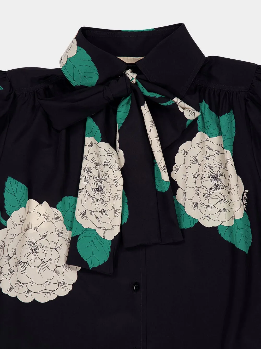 Black Ortensia Print Silk Shirt with Neck Tie sold by Fashion Clinic product image thumbnail 3