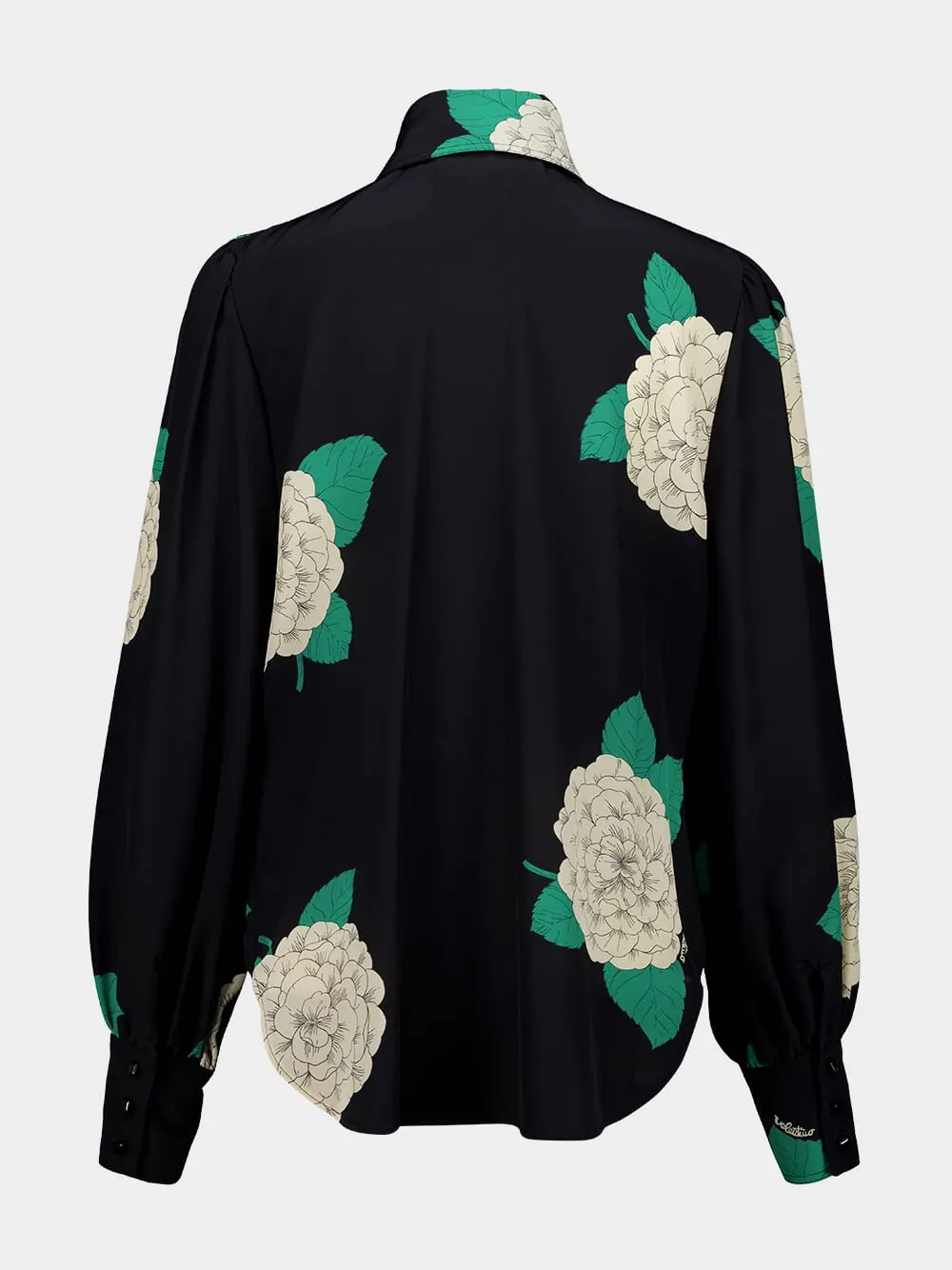 Black Ortensia Print Silk Shirt with Neck Tie sold by Fashion Clinic product image thumbnail 2