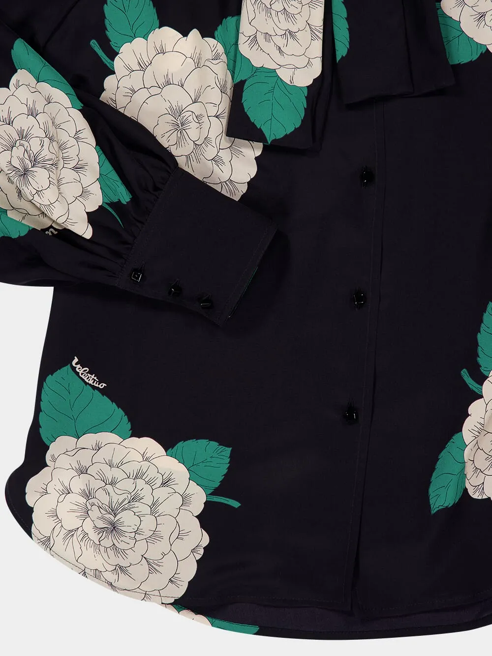 Black Ortensia Print Silk Shirt with Neck Tie sold by Fashion Clinic product image thumbnail 4