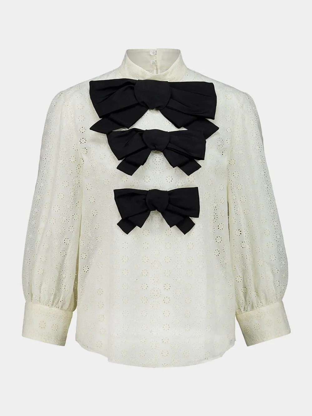 Ivory Cotton Blouse with Black Bows sold by Fashion Clinic
