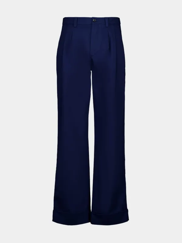 Blue VLogo Straight Fit Cotton Pants sold by Fashion Clinic