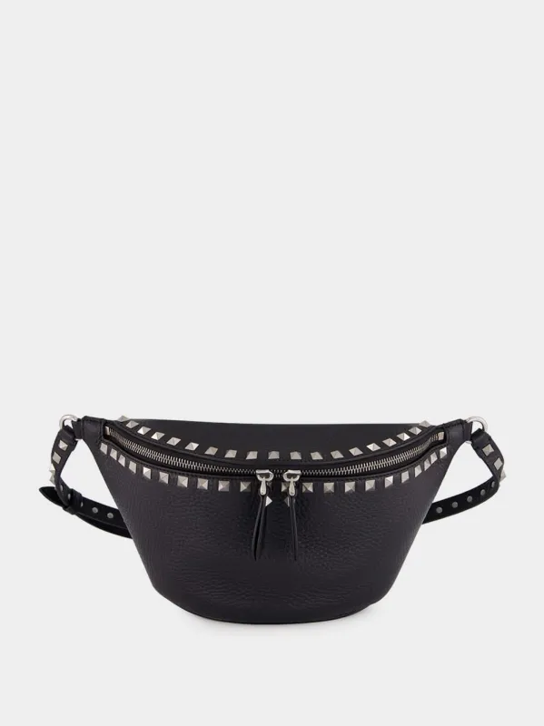 Black Rockstud Leather Belt Bag sold by Fashion Clinic
