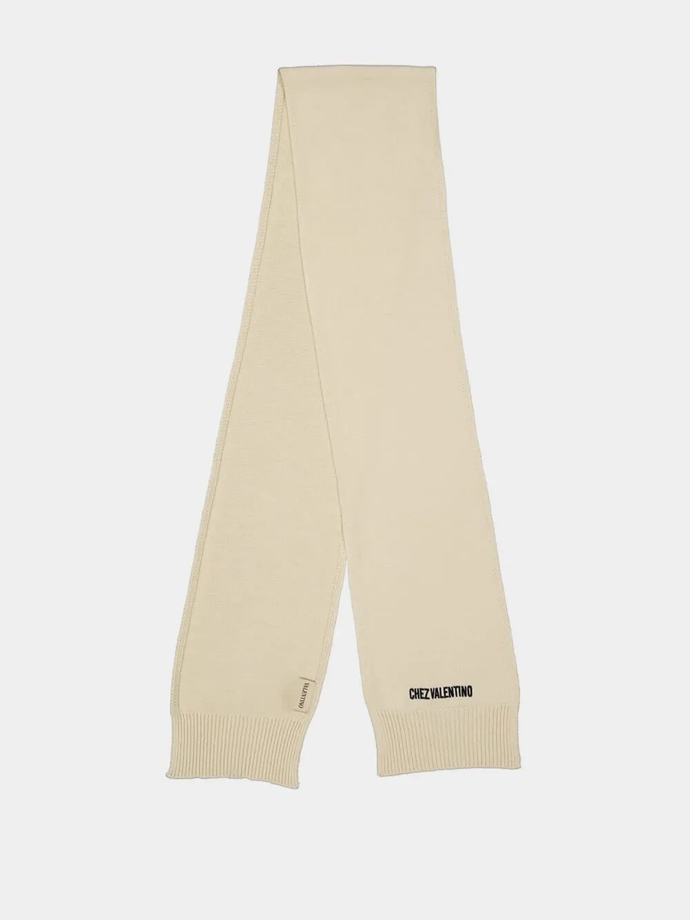 Cream Embroidered Knit Scarf sold by Fashion Clinic