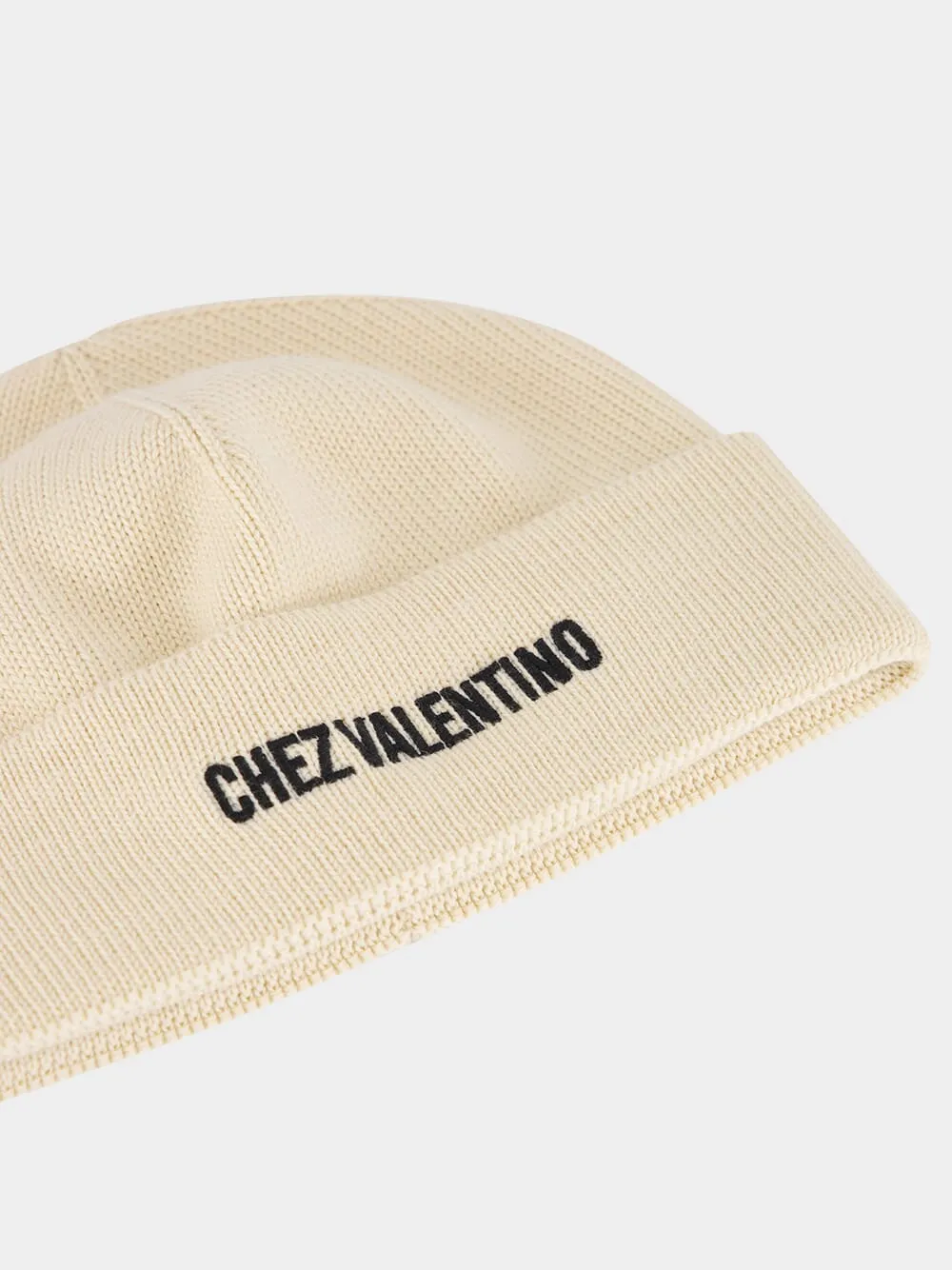 Cream Embroidered Wool Beanie sold by Fashion Clinic product image thumbnail 4