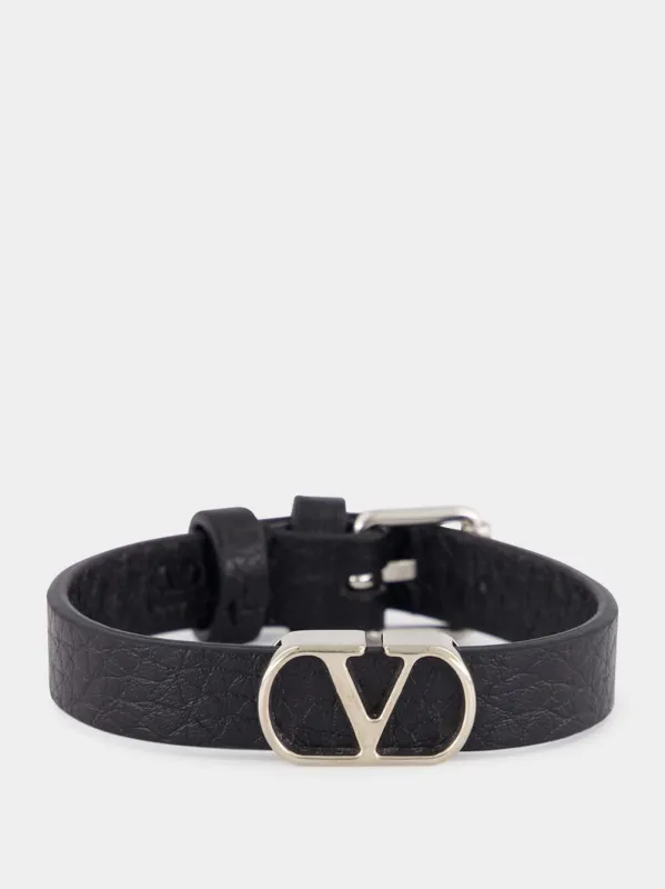 Black Leather VLogo Bracelet sold by Fashion Clinic