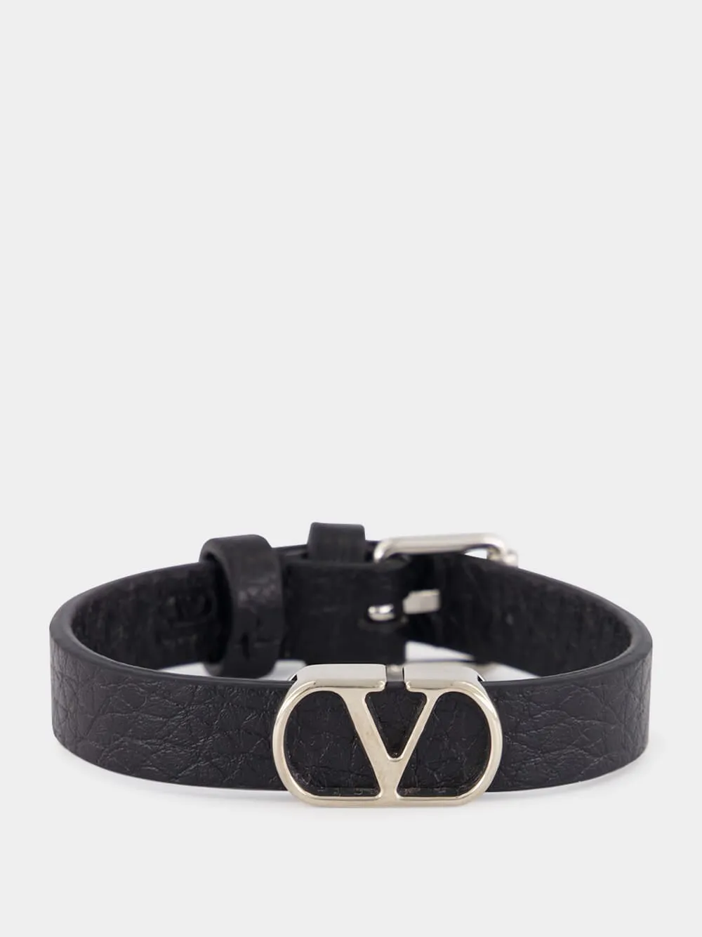 Black Leather VLogo Bracelet sold by Fashion Clinic