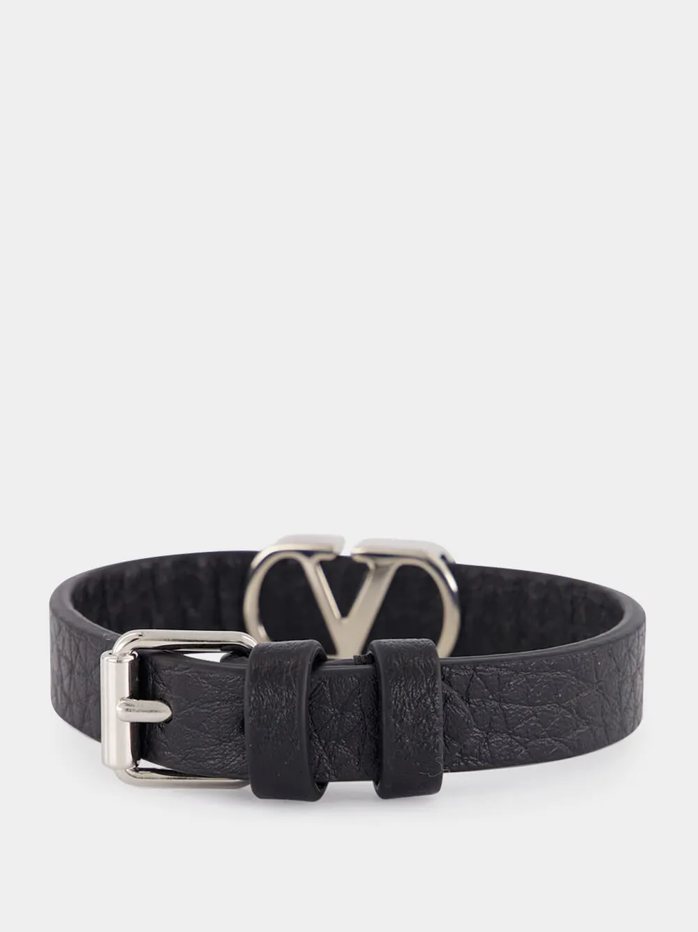 Black Leather VLogo Bracelet sold by Fashion Clinic product image thumbnail 2