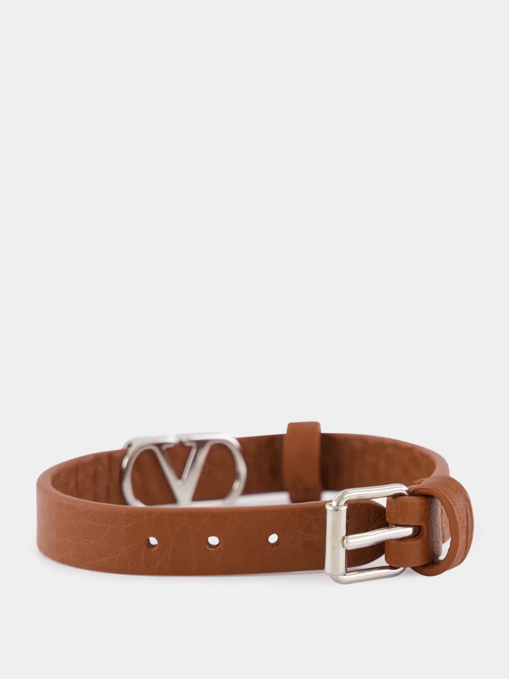 Deep Caramel Leather VLogo Bracelet sold by Fashion Clinic product image thumbnail 4