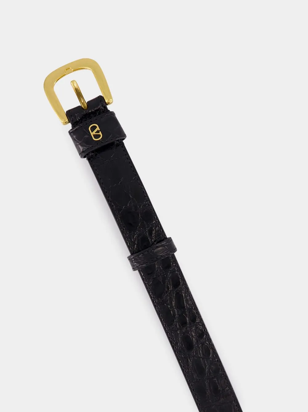 Black Alligator Leather VLogo Belt sold by Fashion Clinic product image thumbnail 2