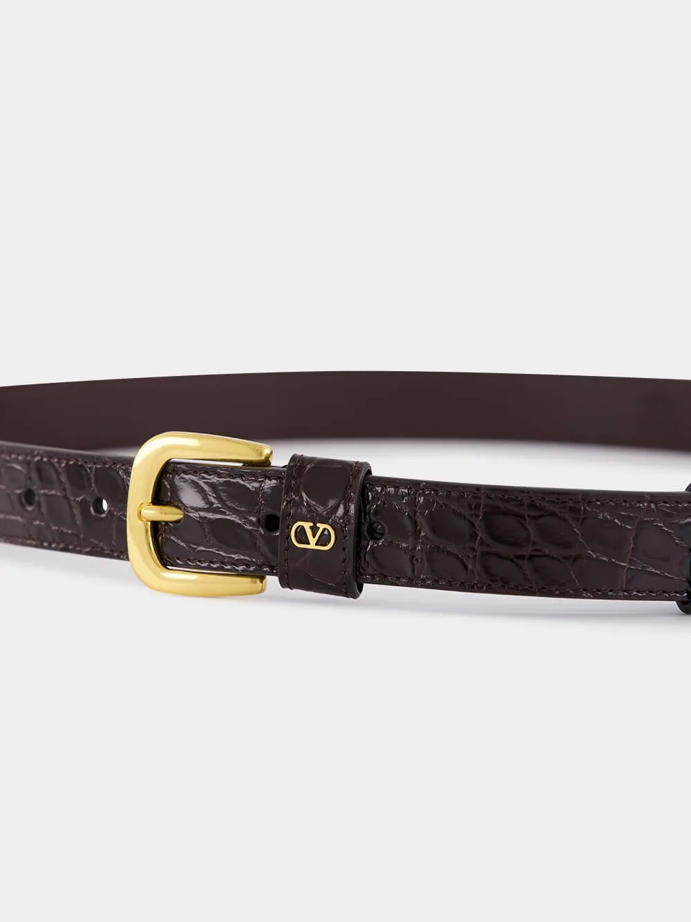 Oak Brown Alligator VLogo Belt sold by Fashion Clinic product image thumbnail 3